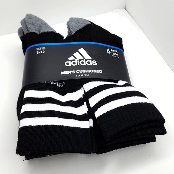 ADIDAS MEN'S CUSHIONED AERORRADY CREW 6 PAIR BLACK SOCK - Picture 4 of 8